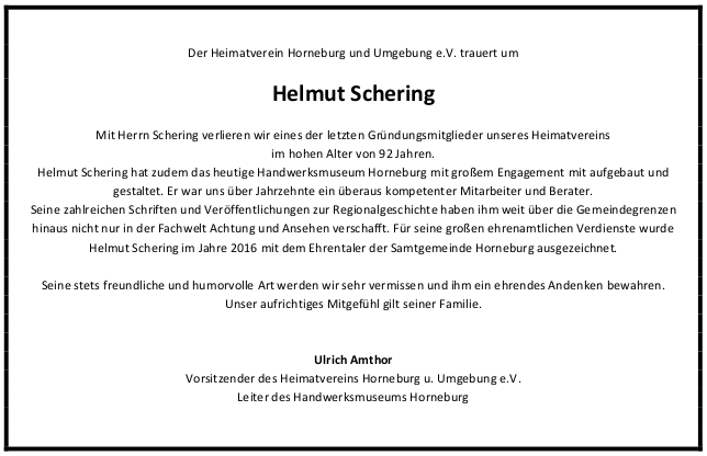 Nachruf Helmut Schering